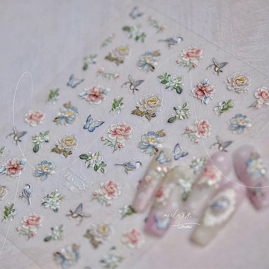 Retro Flower Nail Art Stickers Adhesive Rose Leaf Sticker Decals MS625