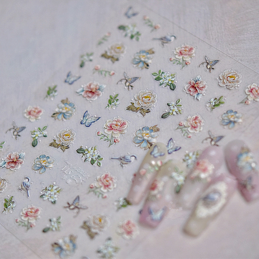 Retro Flower Nail Art Stickers Adhesive Rose Leaf Sticker Decals