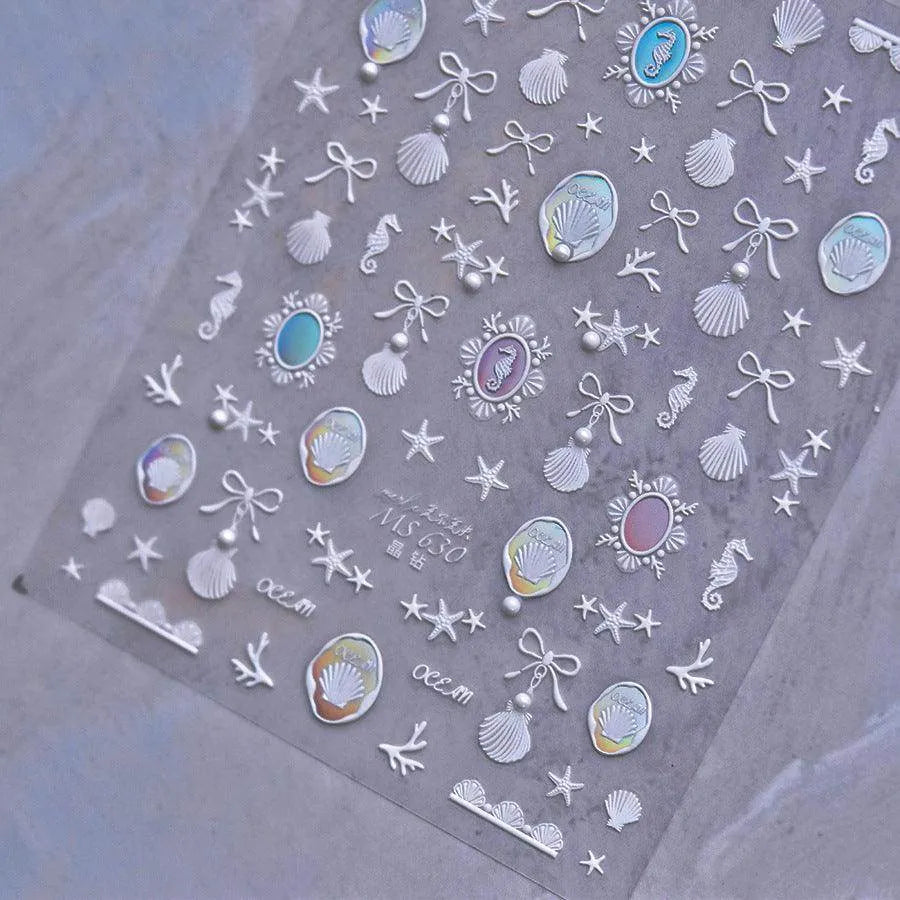 Golden Seahorse Nail Art Stickers Metal Shell Starfish Adhesive Embossed Sticker Decals MS630