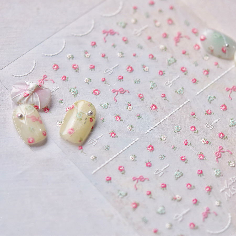 Mini Flowers Nail Art Stickers Adhesive Embossed Spring Flower Blooming Sticker Decals MS637