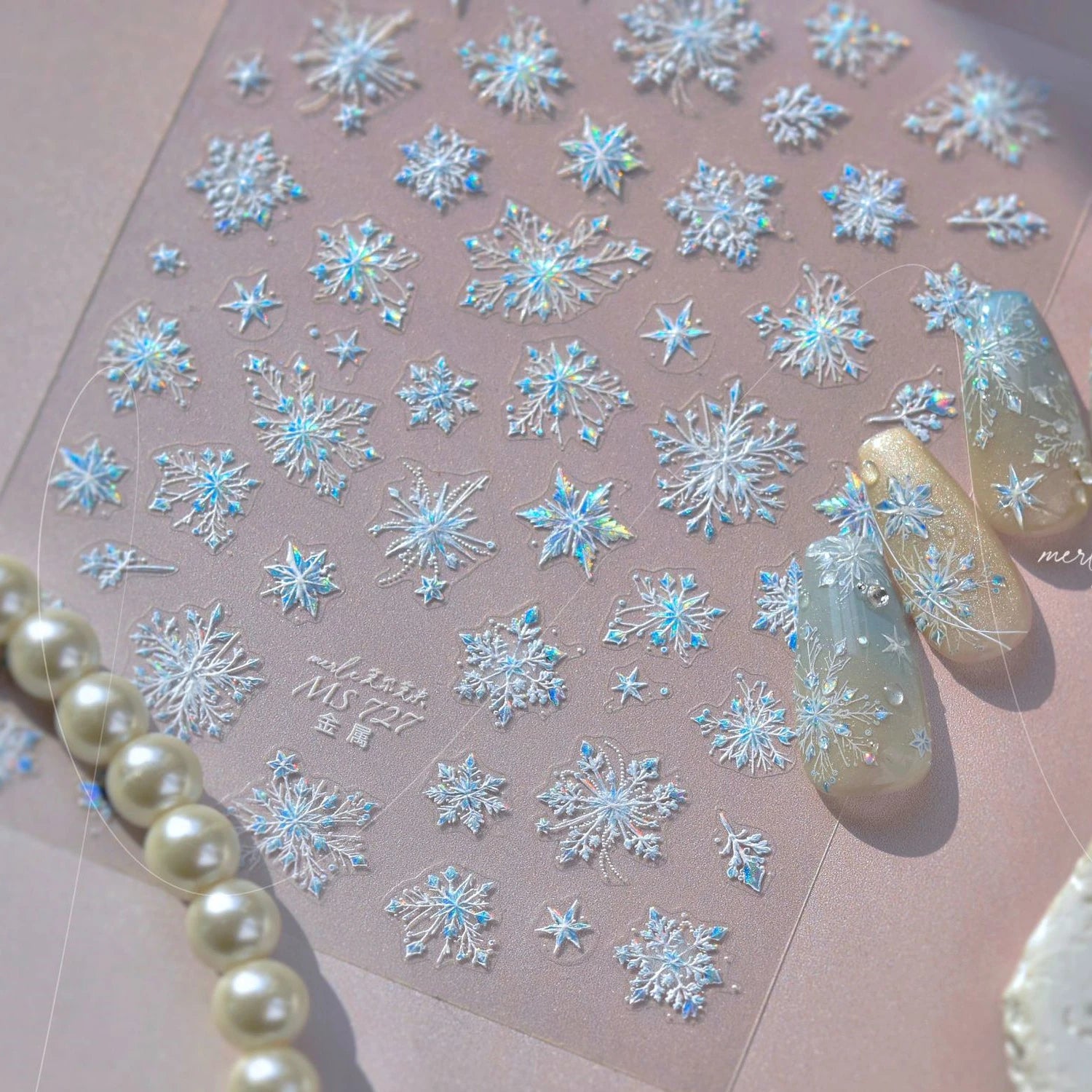 Crystal Snowflake Nail Art Stickers Adhesive Winter Xmas White Snow Embossed Sticker Decals MS727