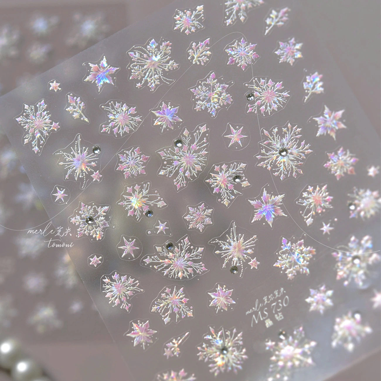 Crystal Snowflake Nail Art Stickers Adhesive Winter Xmas White Snow Embossed Sticker Decals MS730