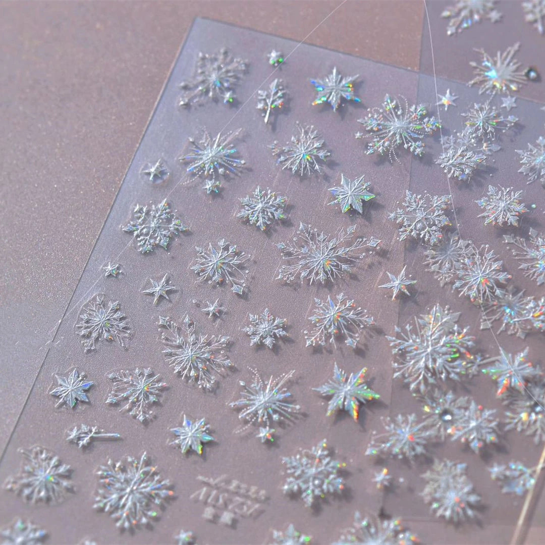 Crystal Snowflake Nail Art Stickers Adhesive Winter Xmas White Snow Embossed Sticker Decals MS731