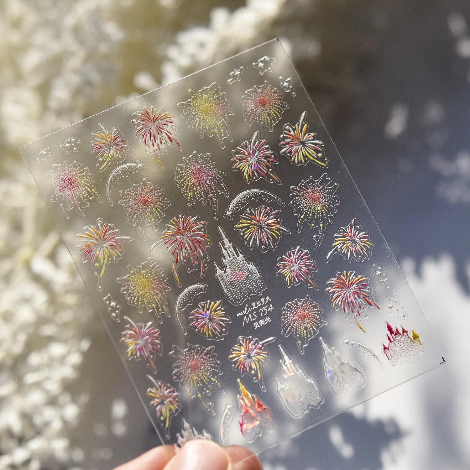 Shiny Glitter Fireworks Nail Art Stickers Adhesive Castle Sticker Decals MS754 Shell Light