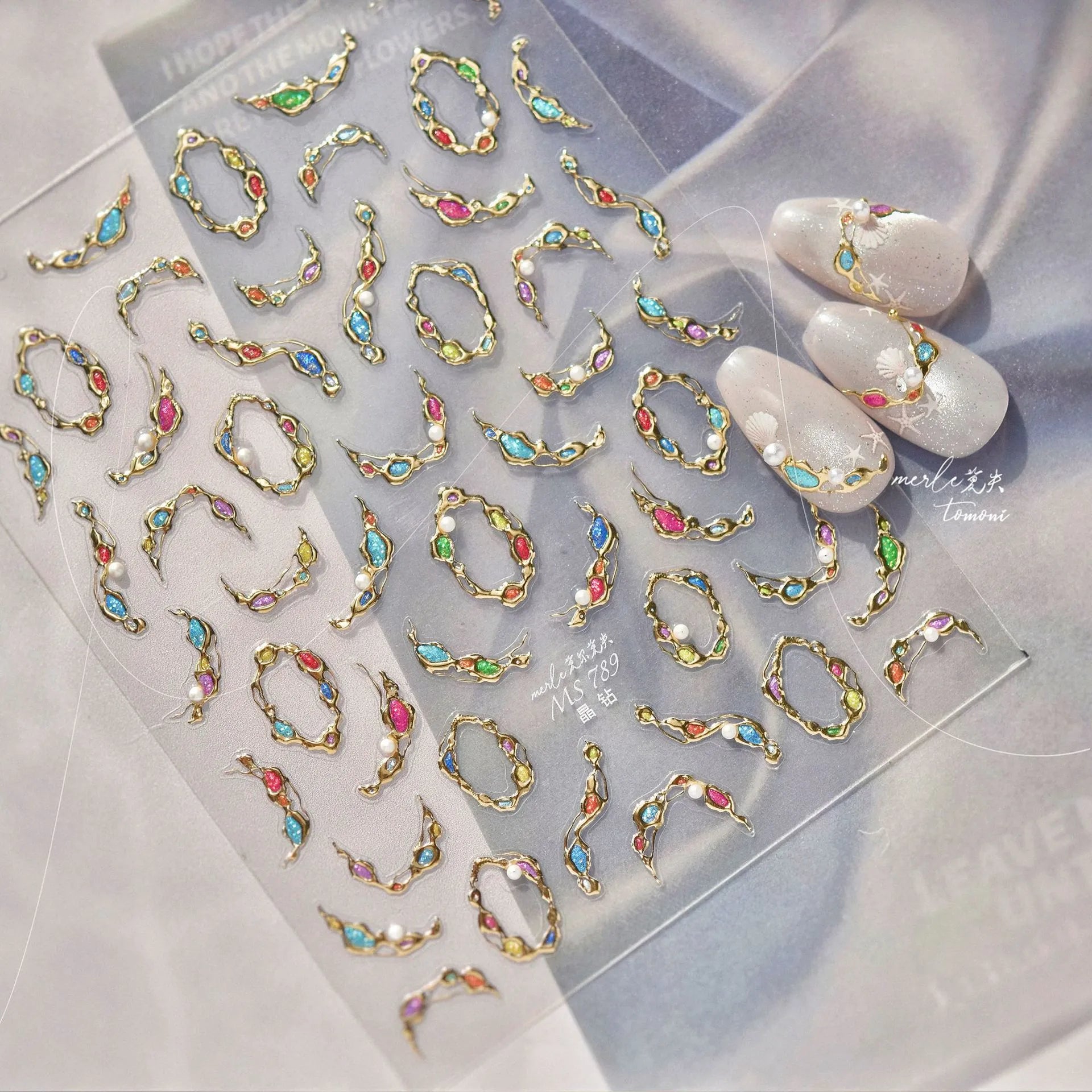 5D Irregular Gemstone & Pearl Nail Art Stickers MS789