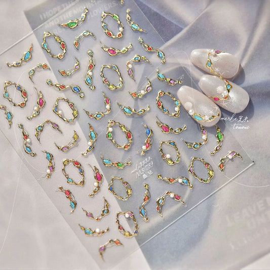 5D Irregular Gemstone & Pearl Nail Art Stickers MS789
