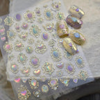 3D Vintage Aurora Gem Nail Stickers | Metal Baroque Frame & Jewel Decals MS797