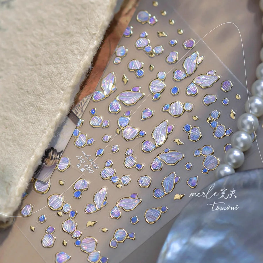5D Shell Fragment Nail Stickers – Iridescent Pearl Mermaidcore Decals