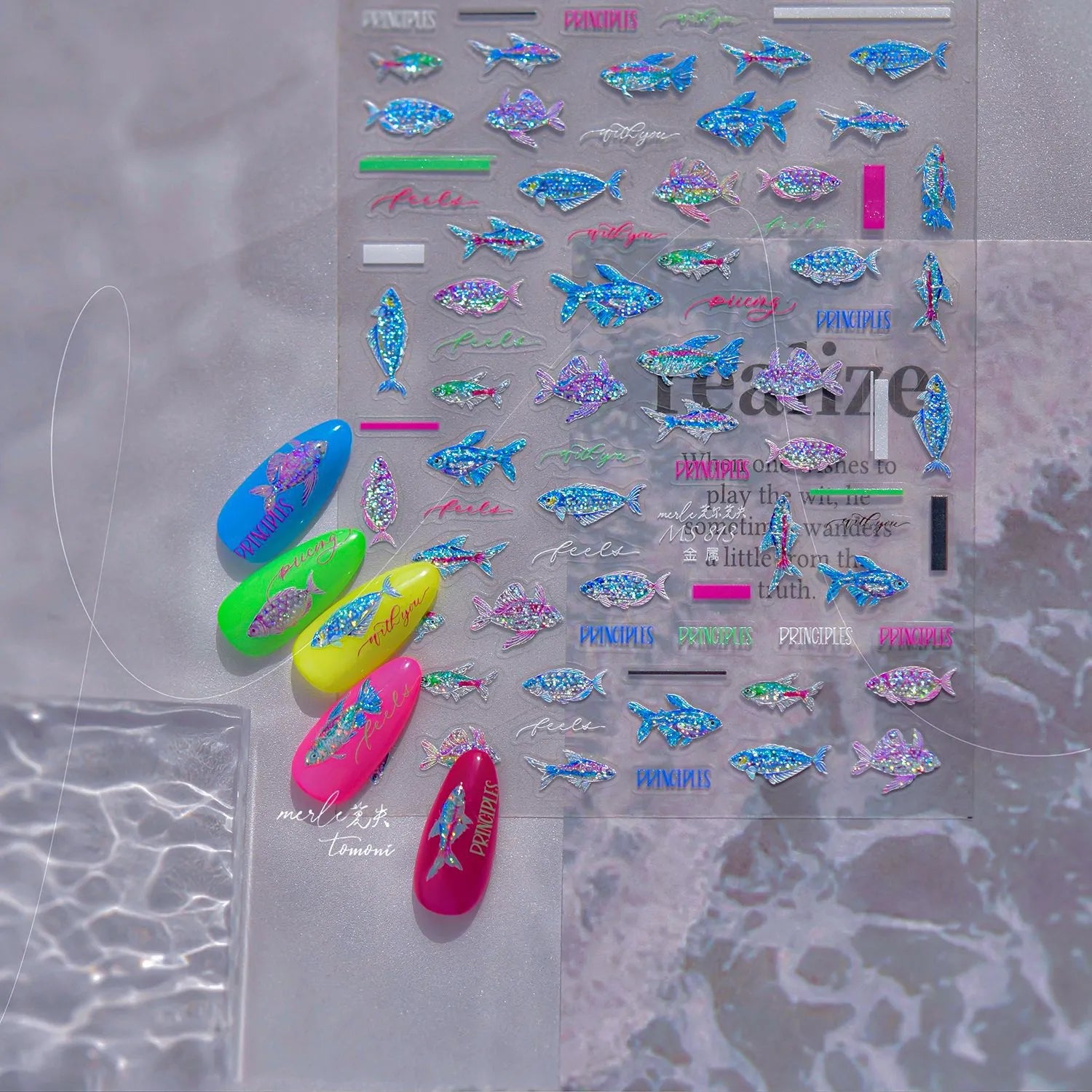 5D Holographic Fish Nail Stickers – Y2K Mermaidcore Nail Art Decals MS813