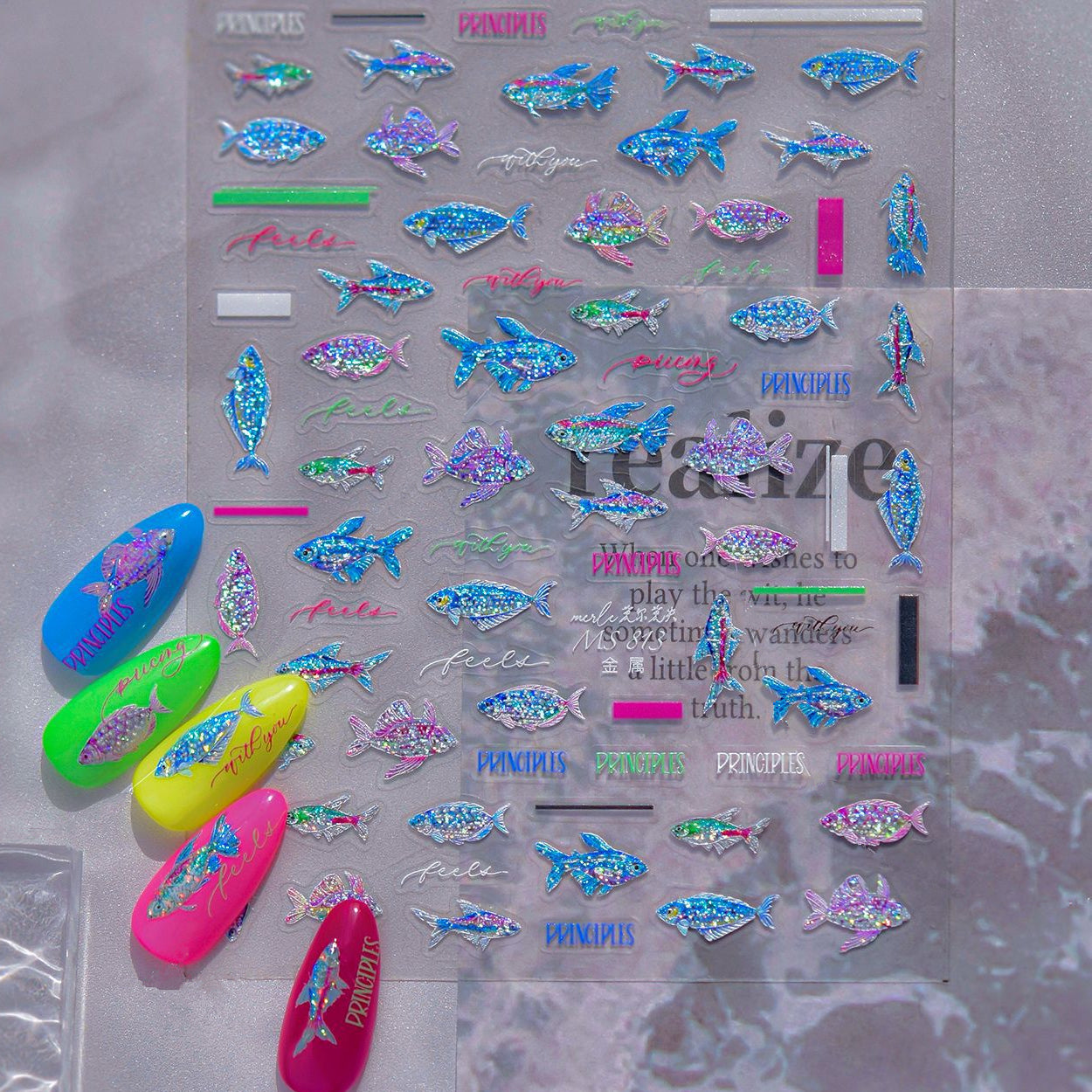 5D Holographic Fish Nail Stickers – Y2K Mermaidcore Nail Art Decals