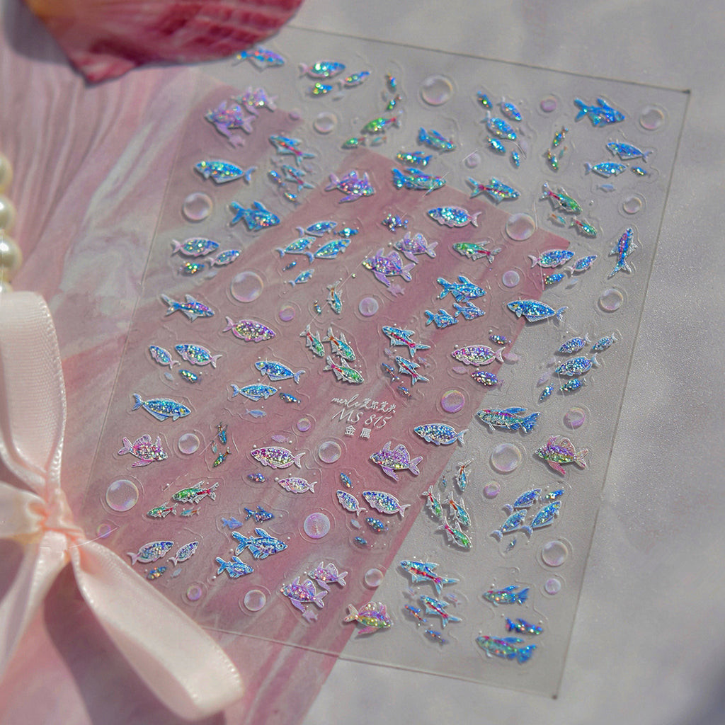 5D Holographic Fish Nail Stickers – Y2K Mermaidcore Nail Art Decals