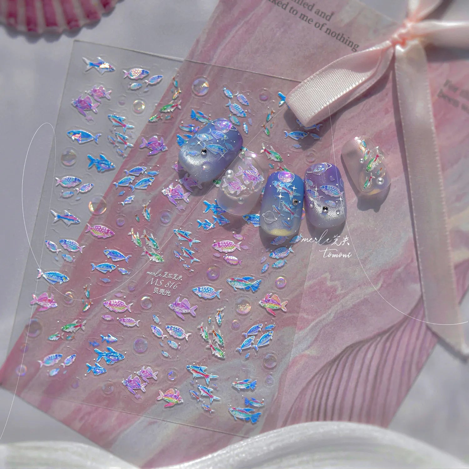 5D Holographic Fish Nail Stickers – Y2K Mermaidcore Nail Art Decals MS816