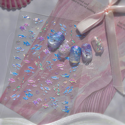 5D Holographic Fish Nail Stickers – Y2K Mermaidcore Nail Art Decals MS813