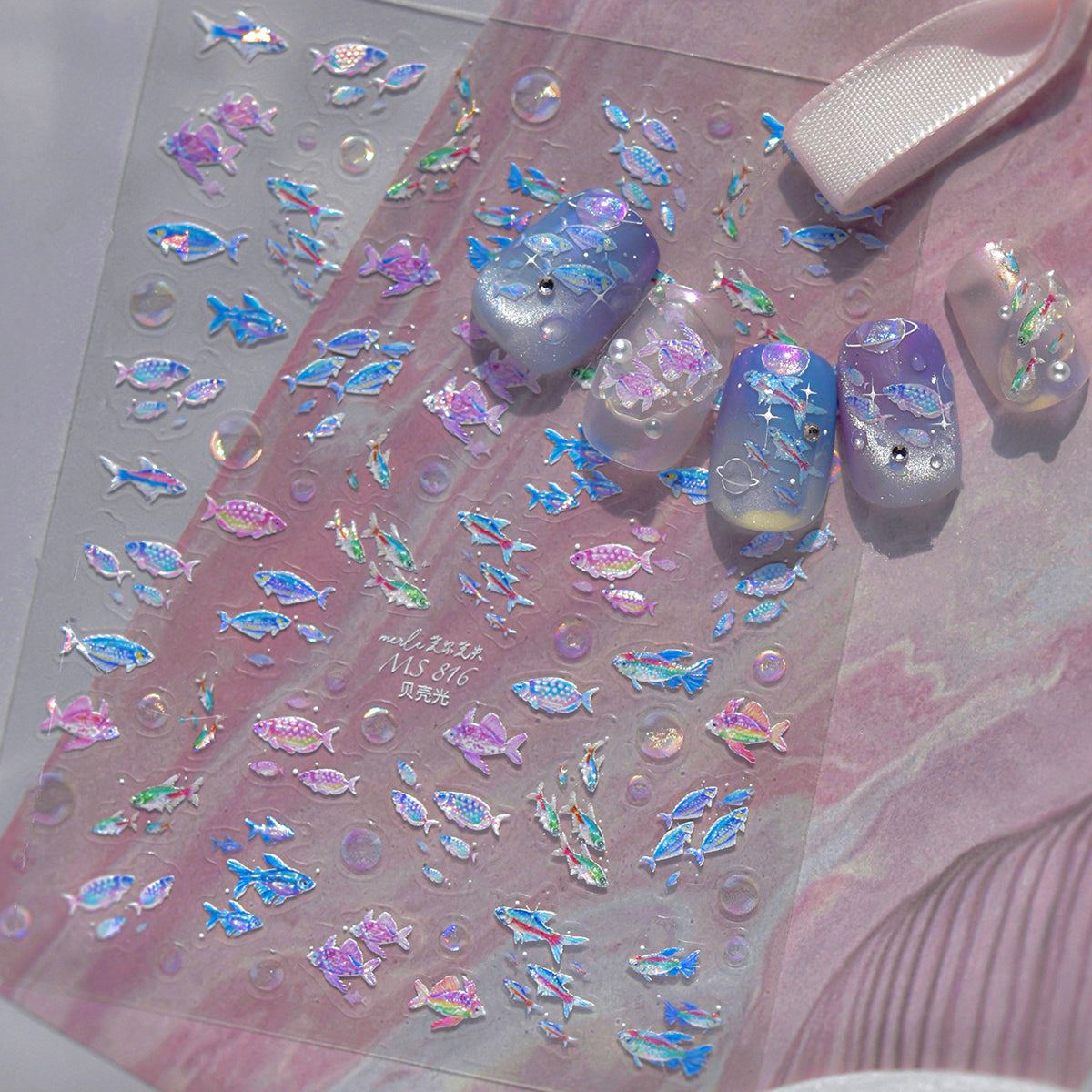 5D Holographic Fish Nail Stickers – Y2K Mermaidcore Nail Art Decals