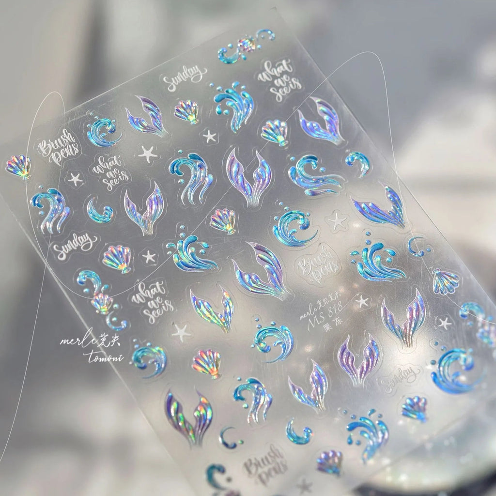 5D Mermaidcore Nail Stickers – Jelly Ocean Shell & Summer Beach Decals