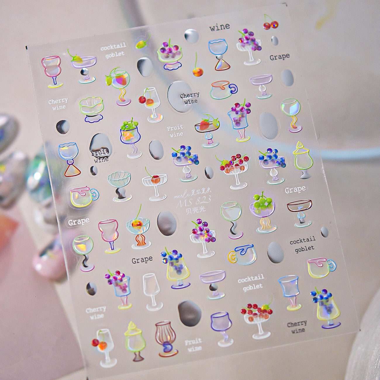 5D Cocktail Nail Stickers – Fruit Wine & Goblet Design Decals 