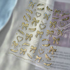 5D Gold Bow Nail Stickers | Coquette Nail Art Decals