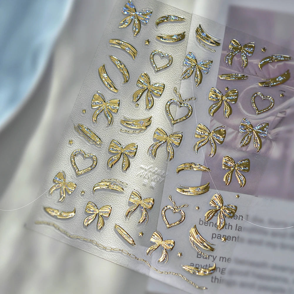 5D Gold Bow Nail Stickers | Coquette Nail Art Decals