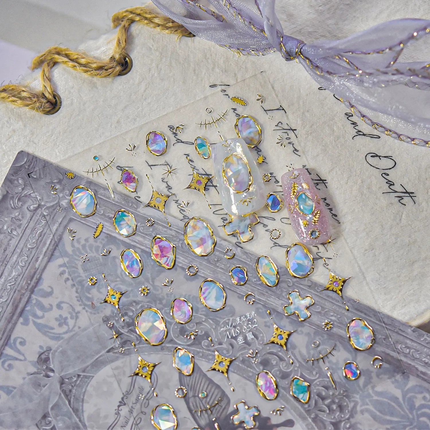 5D Aurora Gem Nail Stickers | Y2K Iridescent Crystal Chrome Nail Art Decals 832 gold
