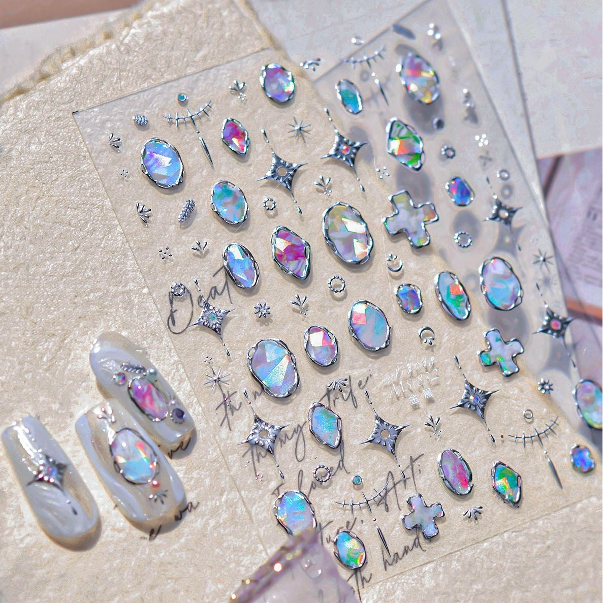 5D Aurora Gem Nail Stickers | Y2K Iridescent Crystal Chrome Nail Art Decals 832