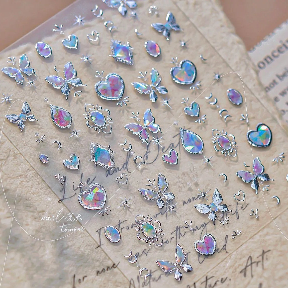 5D Aurora Gem Nail Stickers | Y2K Iridescent Crystal Chrome Nail Art Decals 835 Silver 