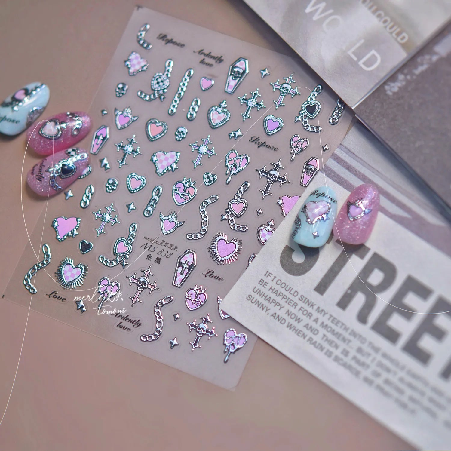 Gothic Punk Nail Stickers | Edgy Heart Cross Skull Chain Nail Art Decals