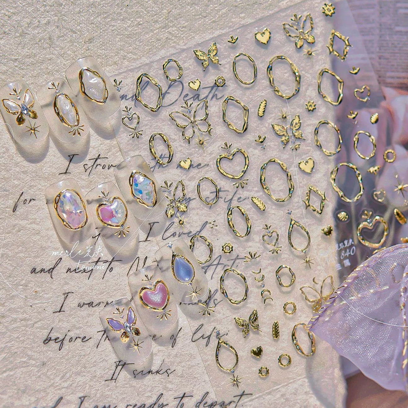 5D Aurora Gem Nail Stickers | Y2K Iridescent Crystal Chrome Nail Art Decals 840 Gold 