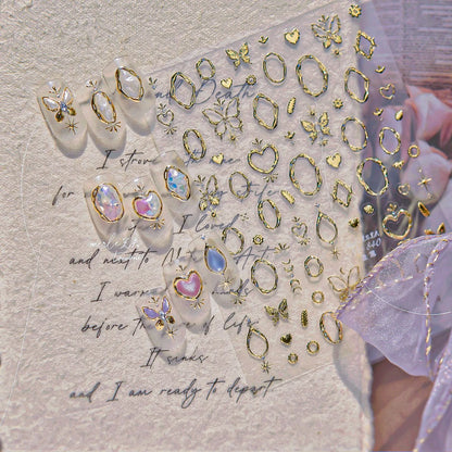 5D Aurora Gem Nail Stickers | Y2K Iridescent Crystal Chrome Nail Art Decals 840 Gold 