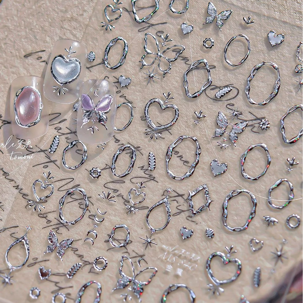 5D Aurora Gem Nail Stickers | Y2K Iridescent Crystal Chrome Nail Art Decals 840 Silver 