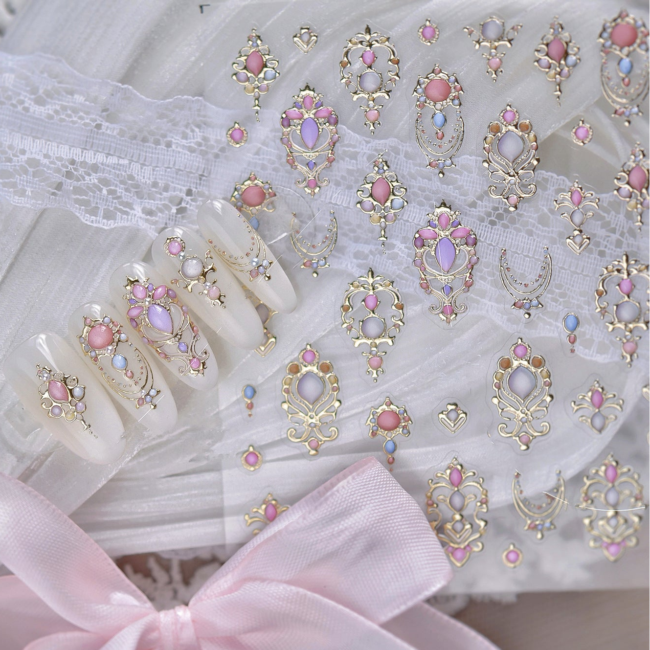 5D Princesscore Jewelry Nail Stickers | Vintage Gold Gem Nail Art Decals MS841