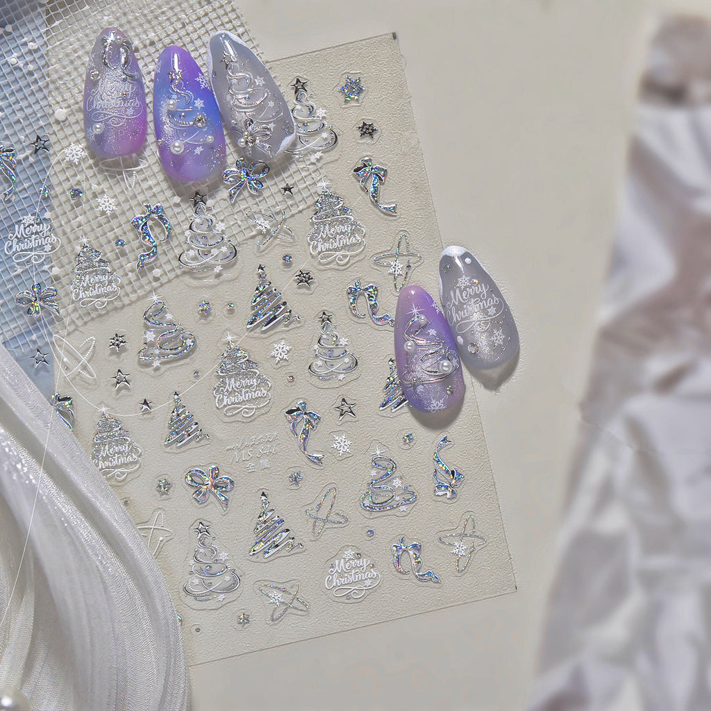 Christmas Nail Art Stickers | Holographic Xmas Tree & Bauble Decals