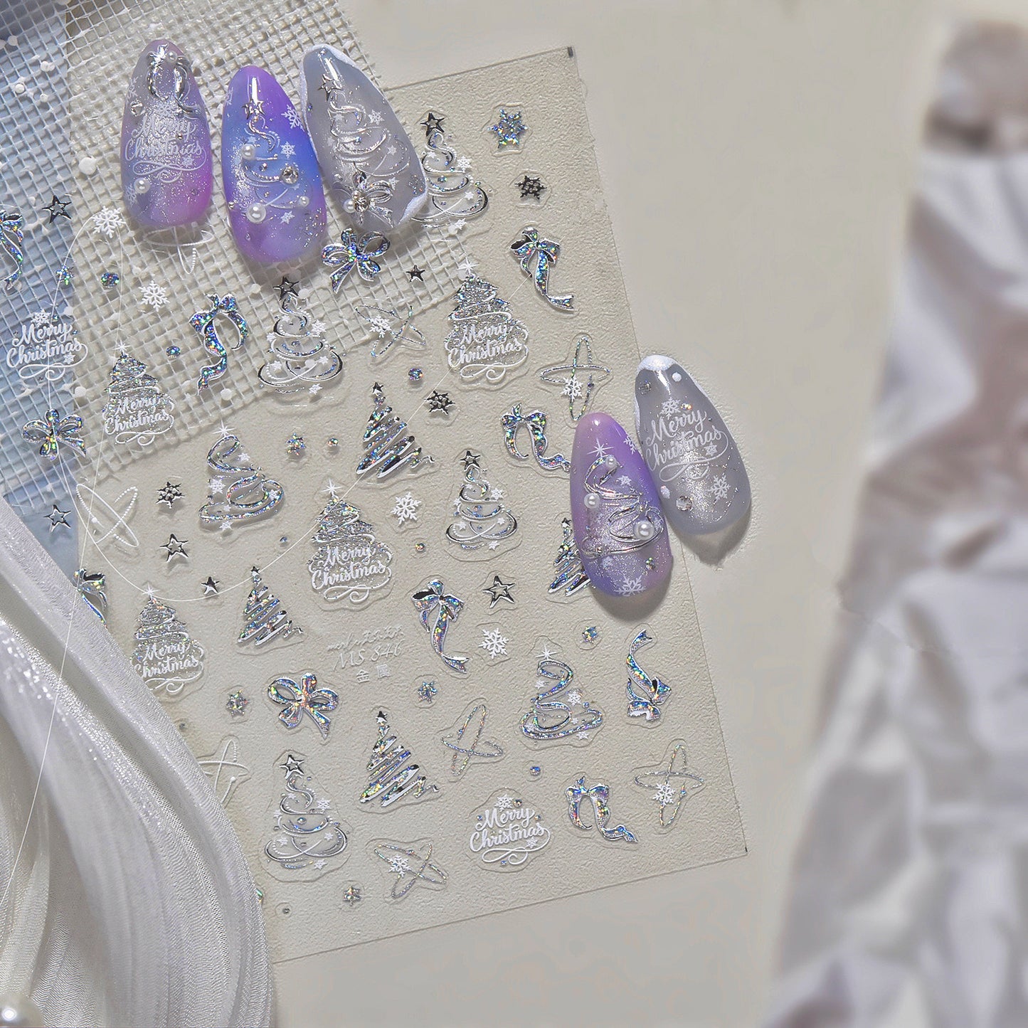 Christmas Nail Art Stickers | Holographic Xmas Tree & Bauble Decals