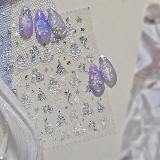 Christmas Nail Art Stickers | Holographic Xmas Tree & Bauble Decals