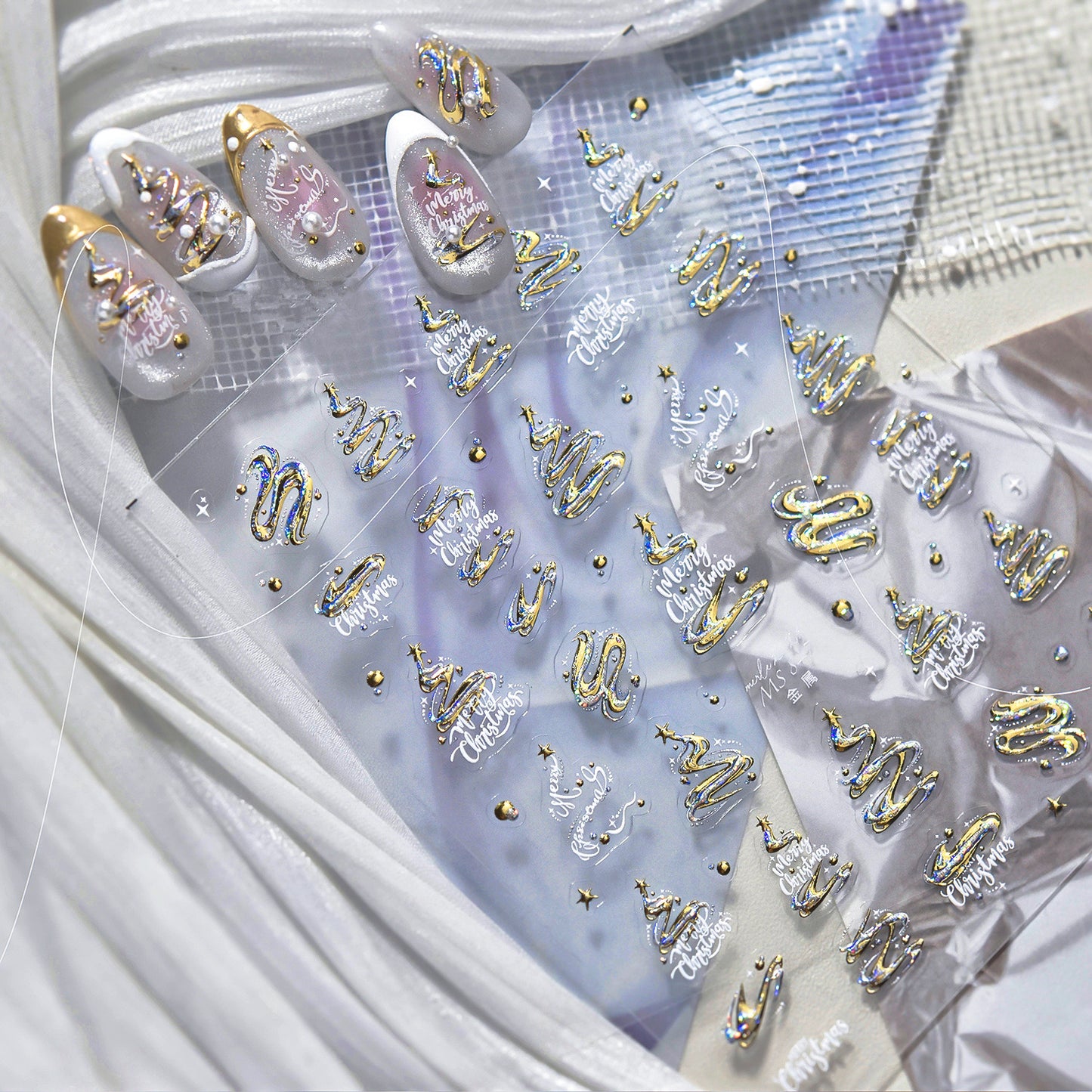 Christmas Nail Art Stickers | Holographic Xmas Tree & Bauble Decals