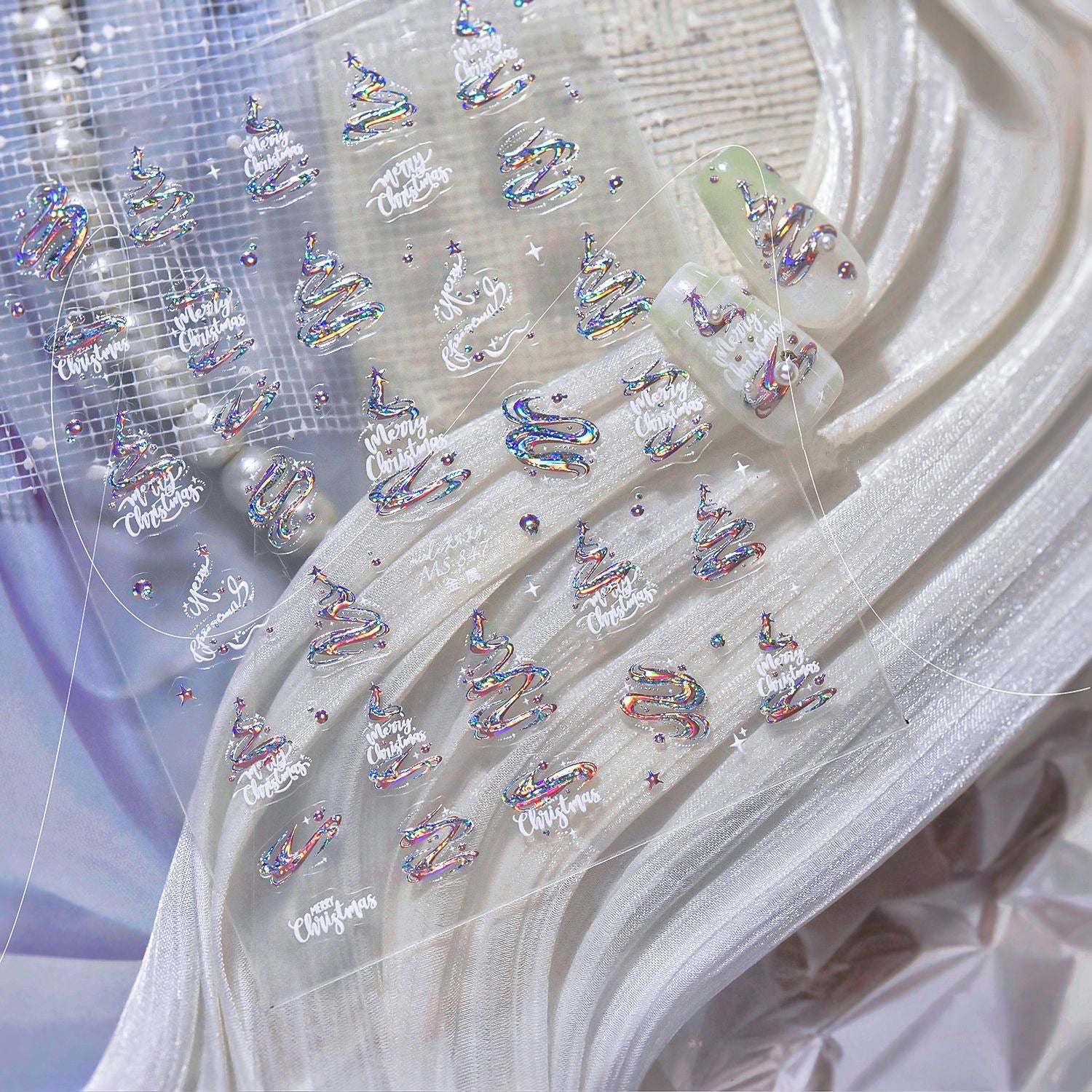 Christmas Nail Art Stickers | Holographic Xmas Tree & Bauble Decals