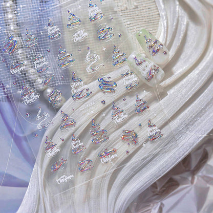 Christmas Nail Art Stickers | Holographic Xmas Tree & Bauble Decals