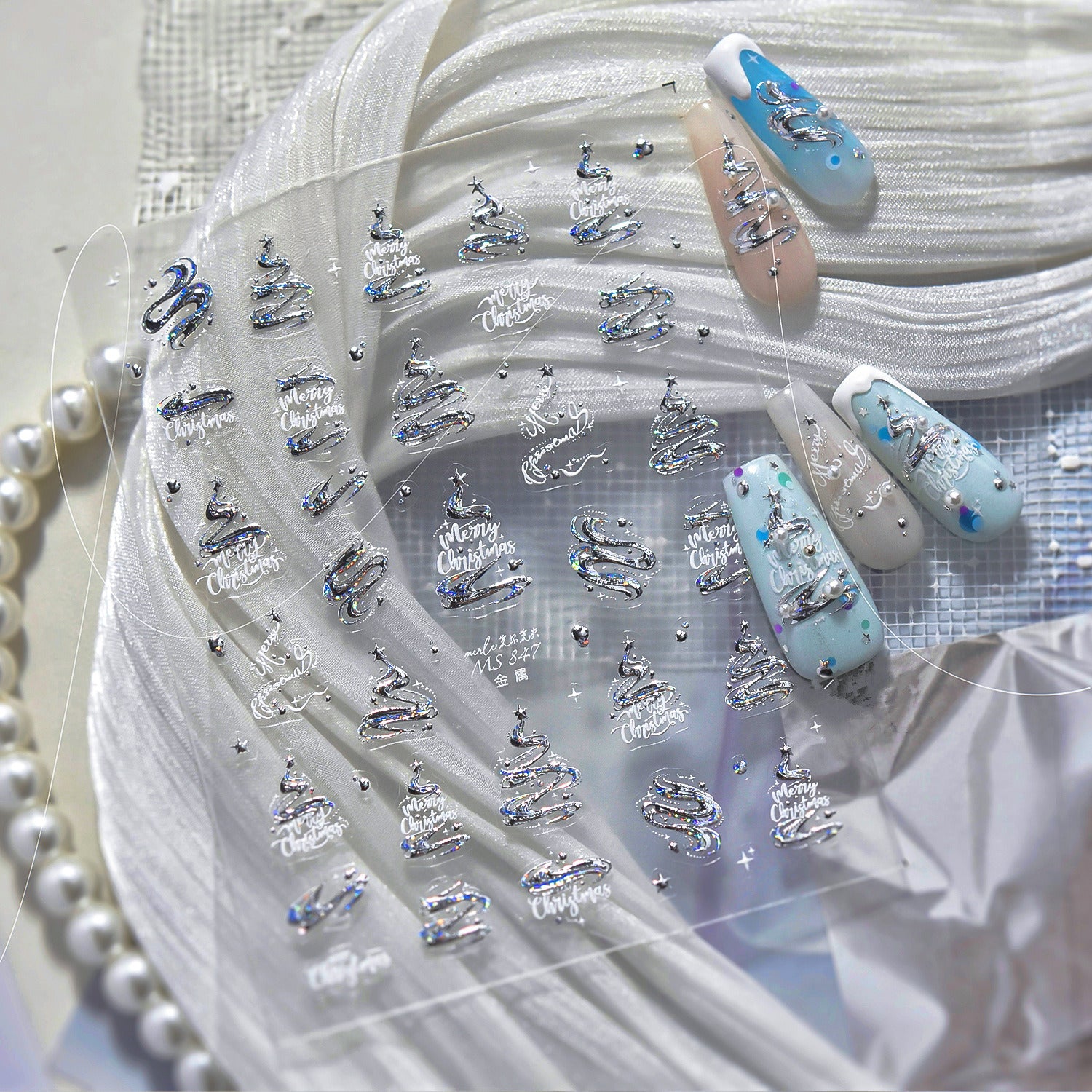 Christmas Nail Art Stickers | Holographic Xmas Tree & Bauble Decals