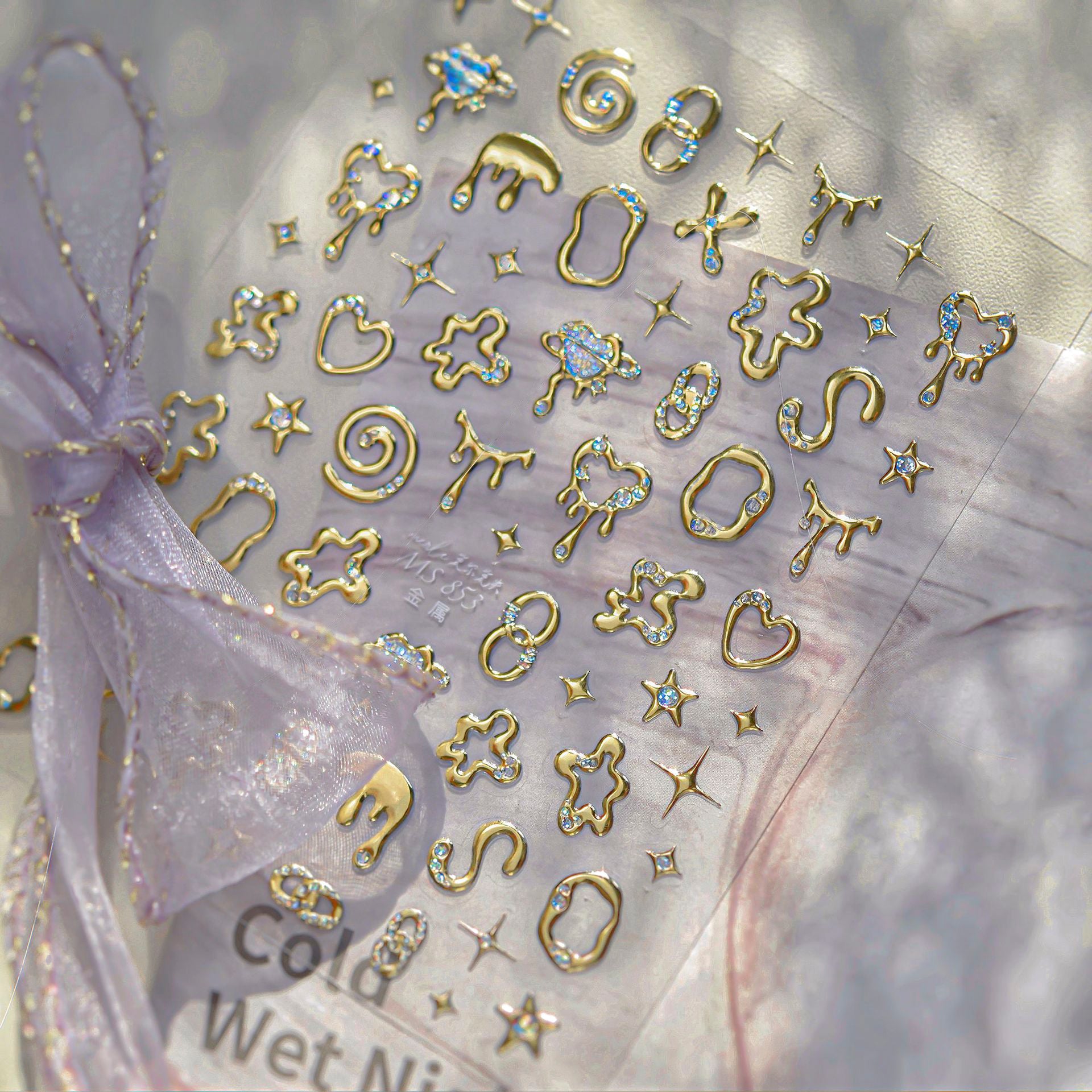 5D Chrome Heart Star Nail Stickers | Y2K Cyber Liquid Metal Decals