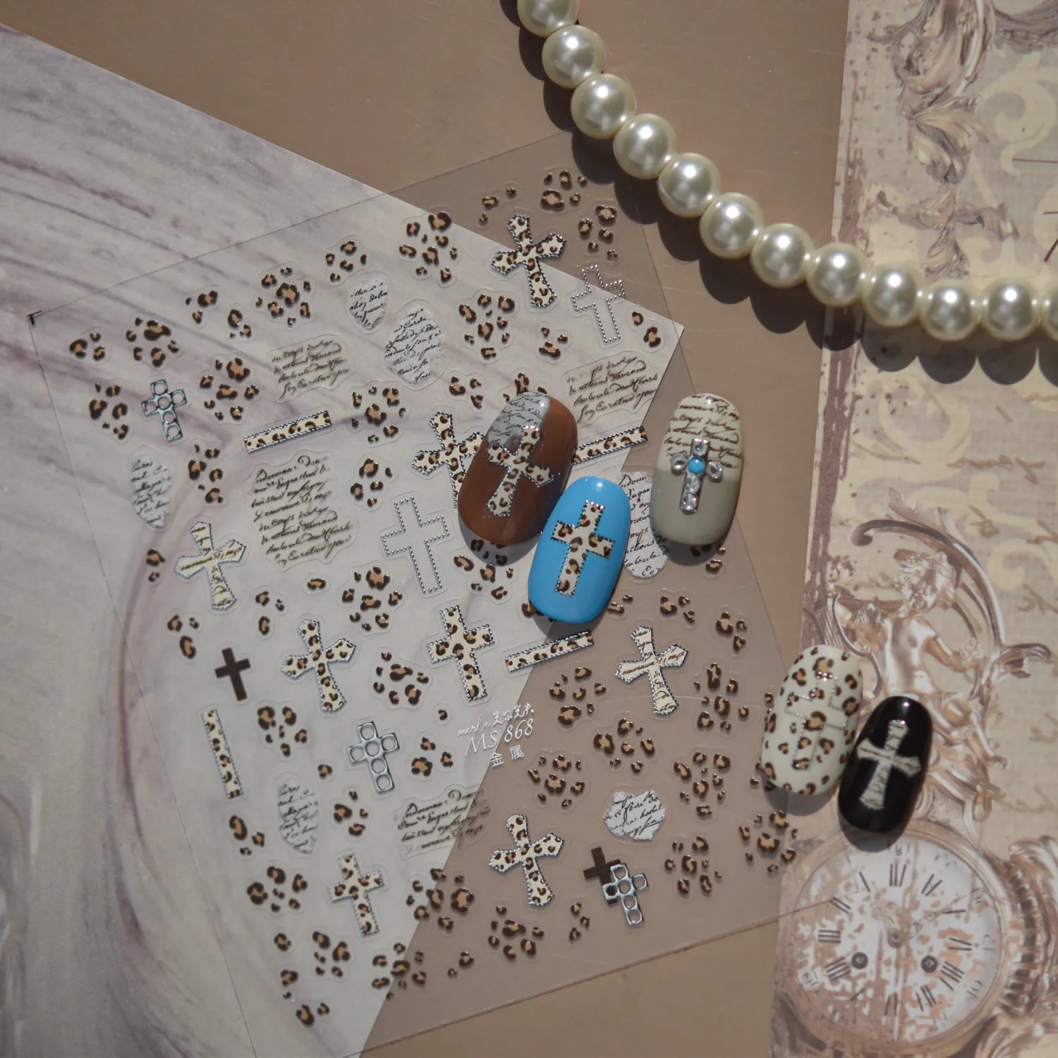 Trendy Leopard Print Cross Nail Stickers | DIY Edgy Animal Print Nail Art Decals 