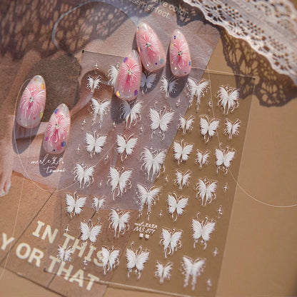 3D White Butterfly Nail Art Stickers Decals for DIY Manicure MS871