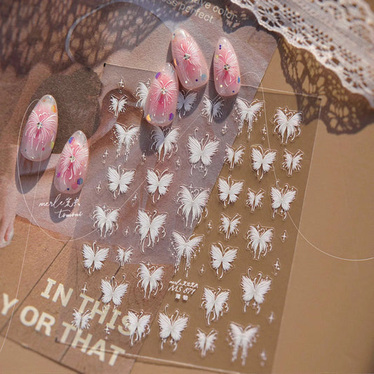 3D White Butterfly Nail Art Stickers Decals for DIY Manicure MS871