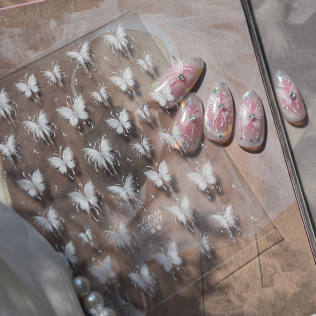 3D White Butterfly Nail Art Stickers MS871