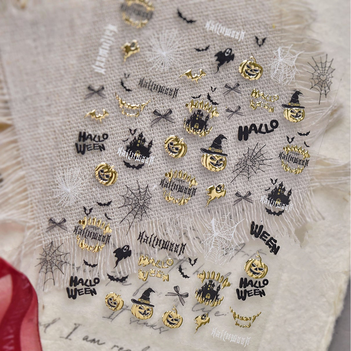 5D Gold Halloween Nail Stickers | Spooky Pumpkin Decals