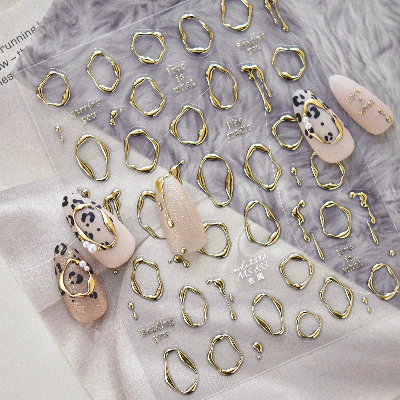 3D Gold Liquid Metal Abstract Nail Stickers MS883