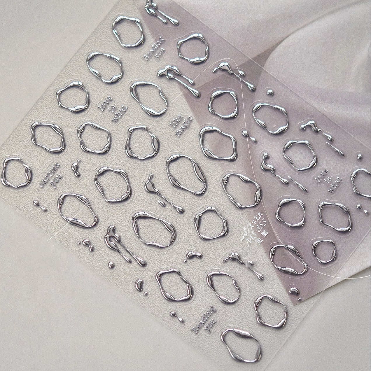 3D Gold Liquid Metal Abstract Nail Stickers MS883