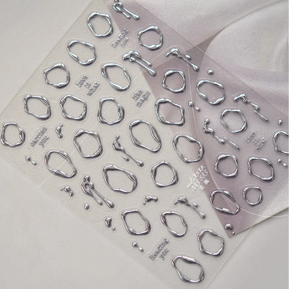 3D Gold Liquid Metal Abstract Nail Stickers MS883