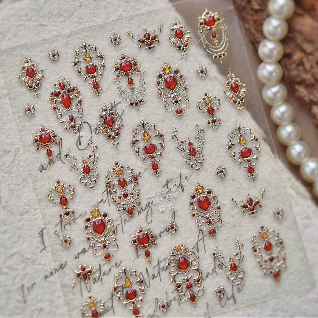 Vintage Gold Gemstone Nail Stickers for DIY Manicure MS898