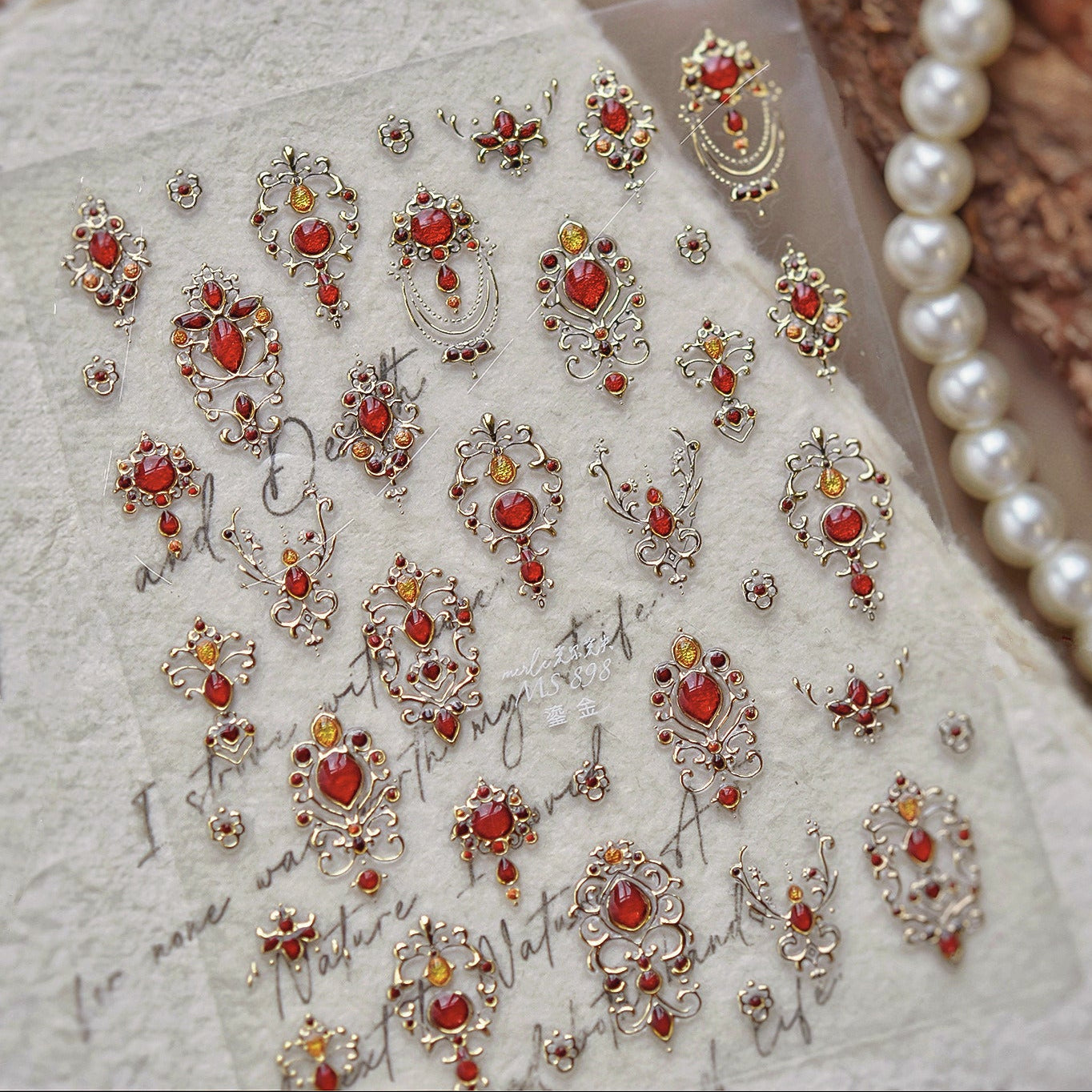 Vintage Gold Gemstone Nail Stickers for DIY Manicure MS898