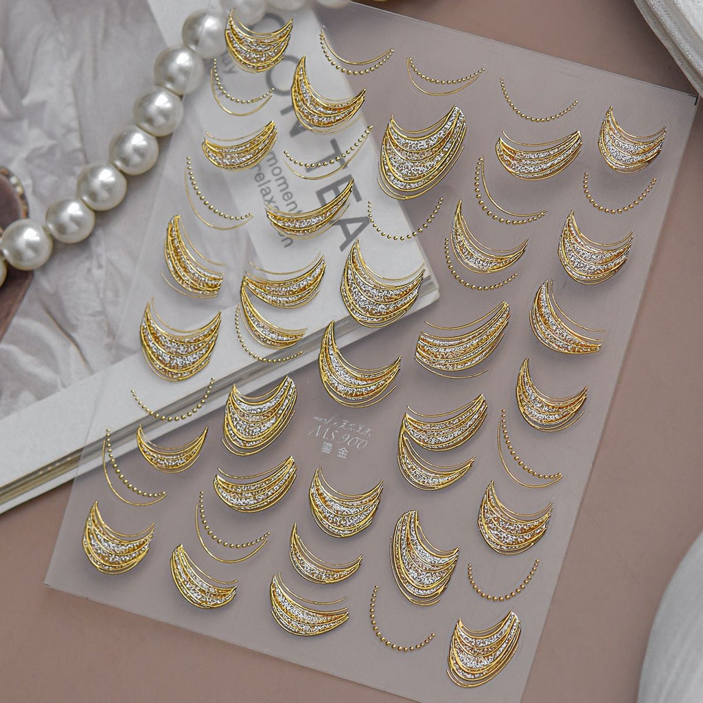 3D Metallic Gold Ribbon French Tip Nail Stickers
