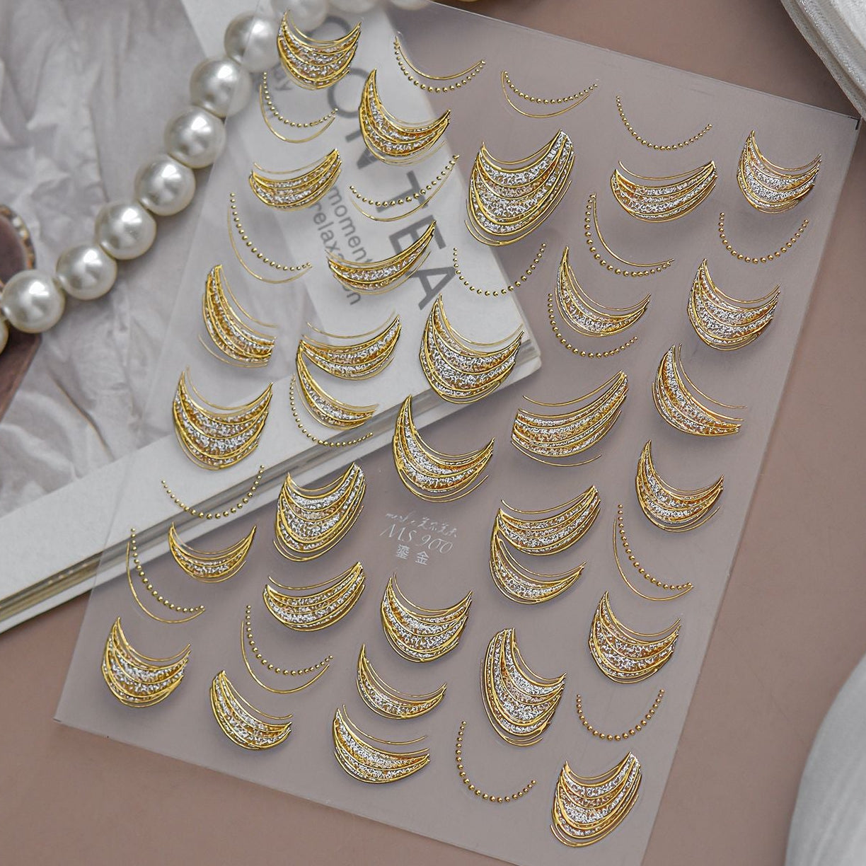 3D Metallic Gold Ribbon French Tip Nail Stickers
